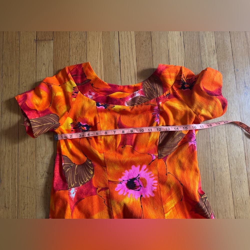 60s Vintage Alice Polynesian Bright Orange Hawaiian Bark Cloth Dress - Picture 5 of 8